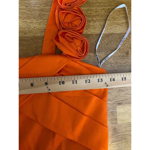 B Darlin Orange Flower One Strap Bodycon Formal Mini Dress Size 3/4 - Picture 9 of 11